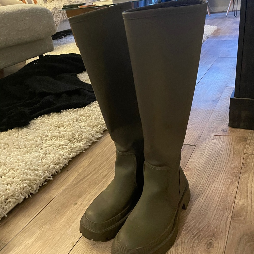 Zara tall lug sole rubberized boots